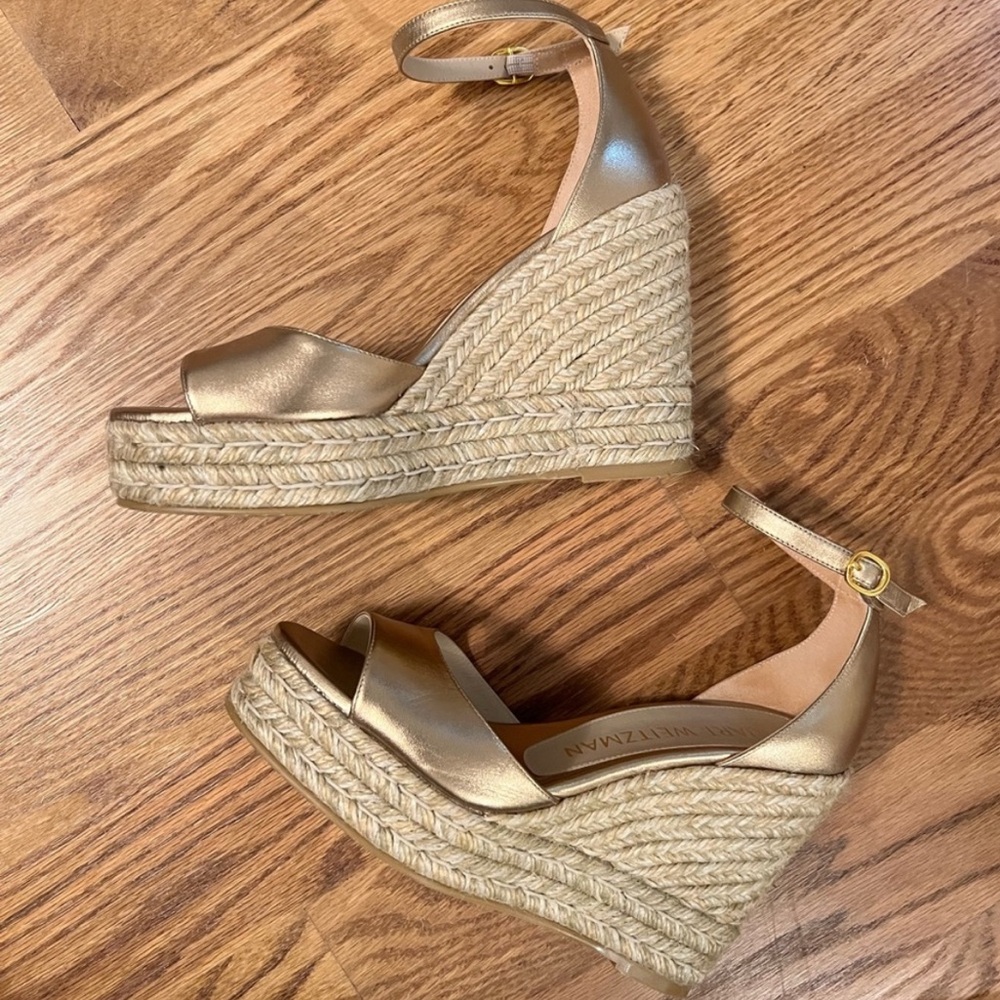 Stuart Weitzman Gold Espadrille Wedges